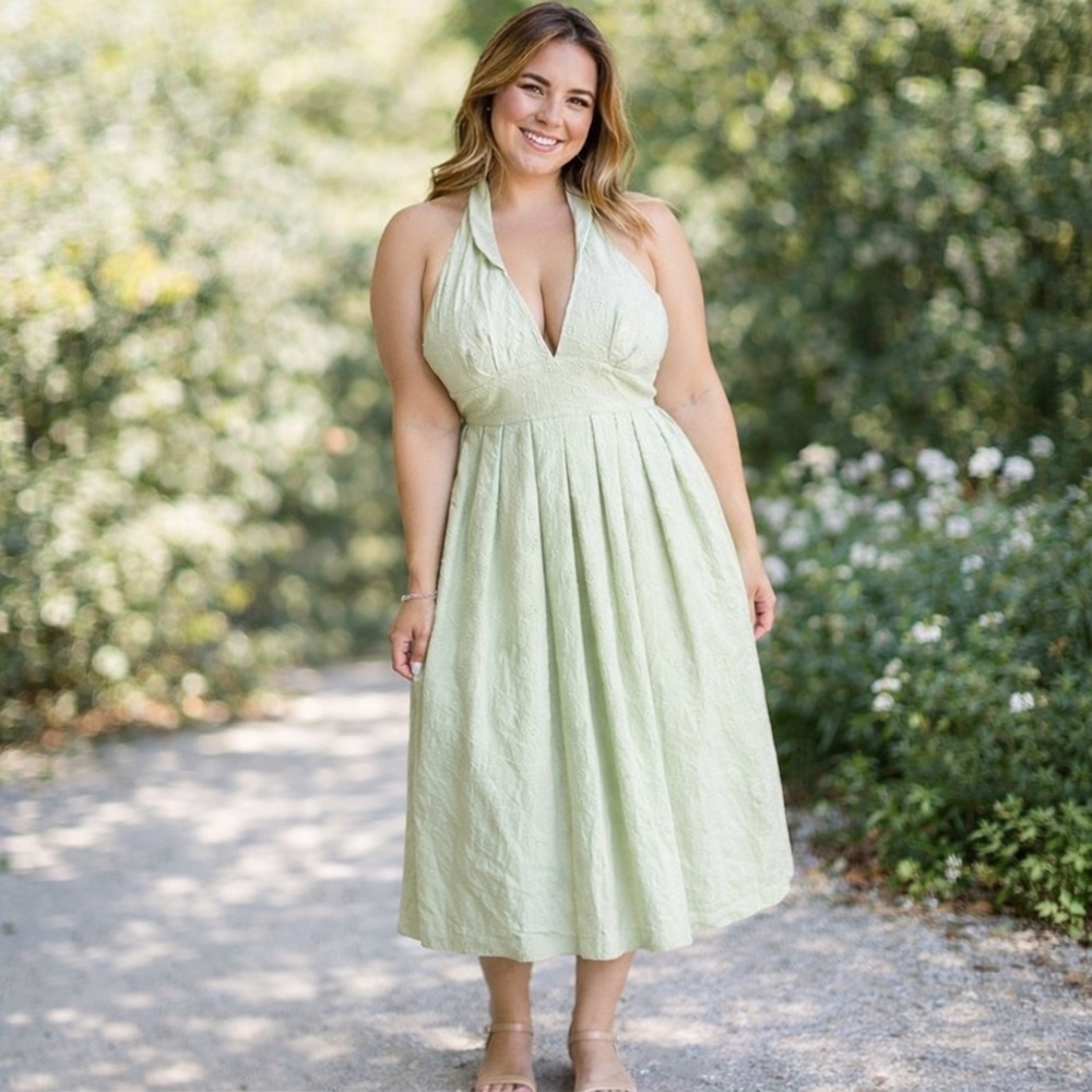 CHRISTINE‎ ALCALAY Mint Green Eyelet Halter Dress XS